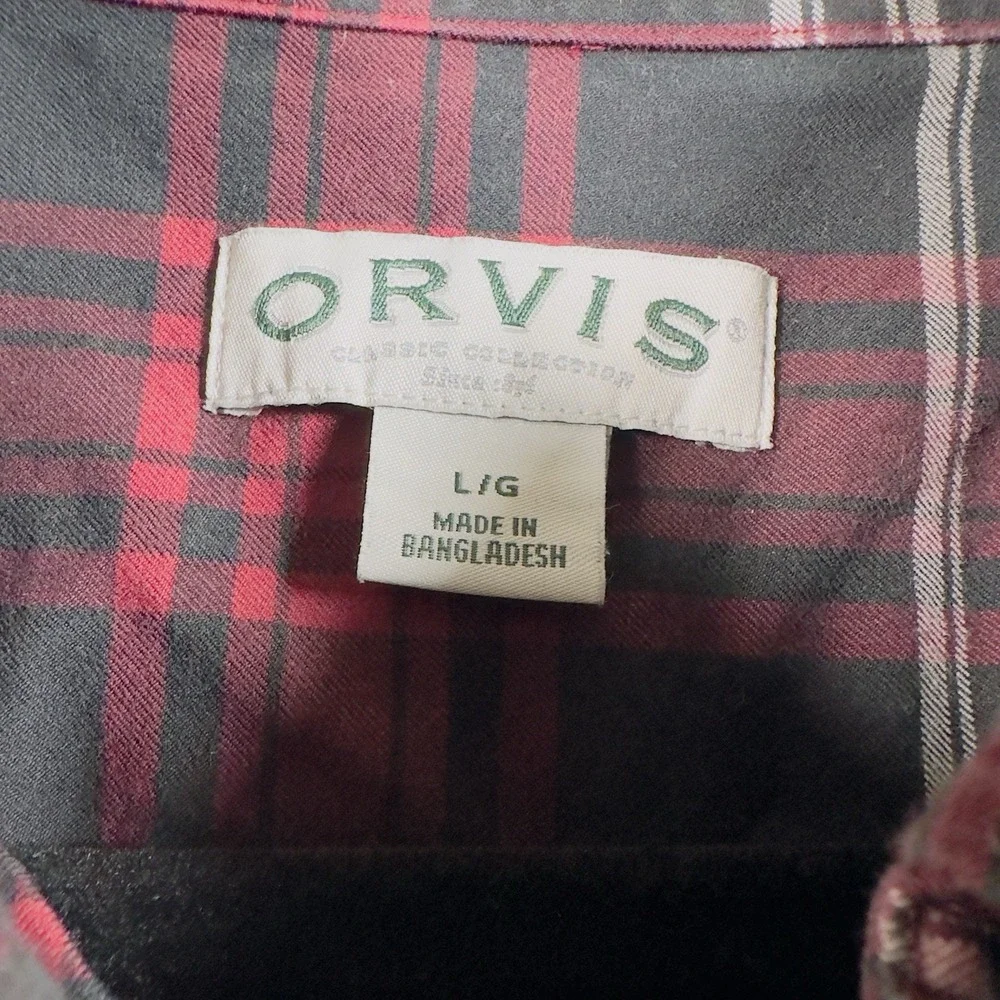 Orvis Shirt Men L Button Up Red Plaid Flannel 100 Cotton Heavyweight Outdoor